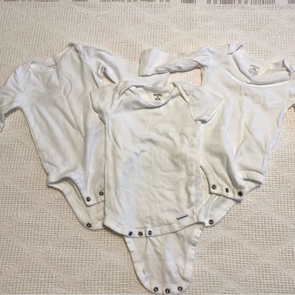 SOLD 3 pack bundle Classic White Cotton Baby One-Piece Bodysuit